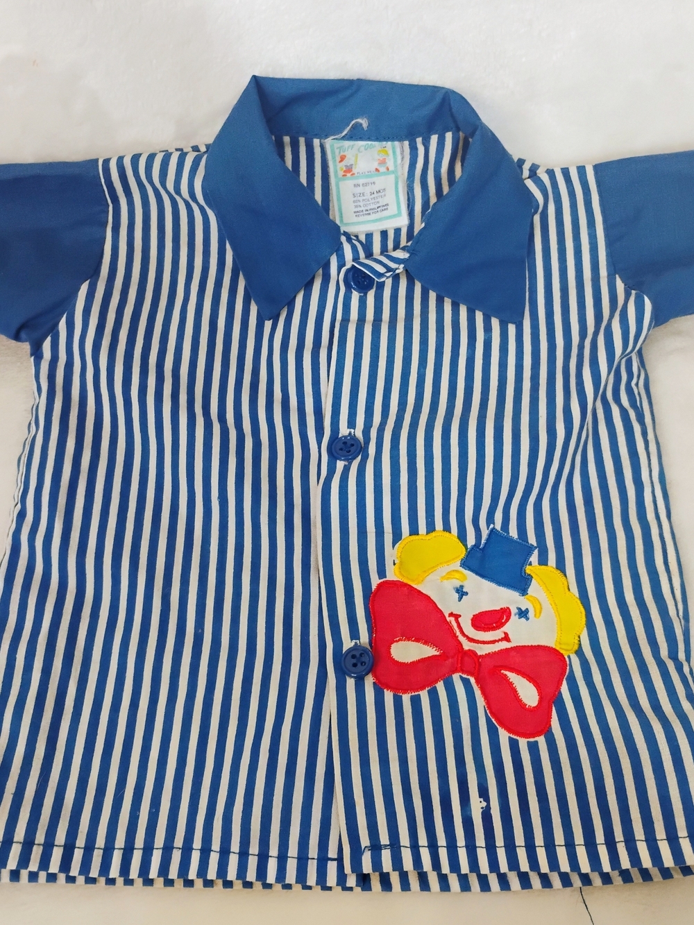 Vtg Tuff Cookies Playwear Size 24M Clown Shirt Blue White Striped Button Top N